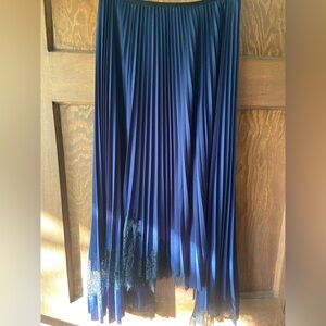 Helmut Lang Navy Blue Asymmetrical Pleated Midi Skirt